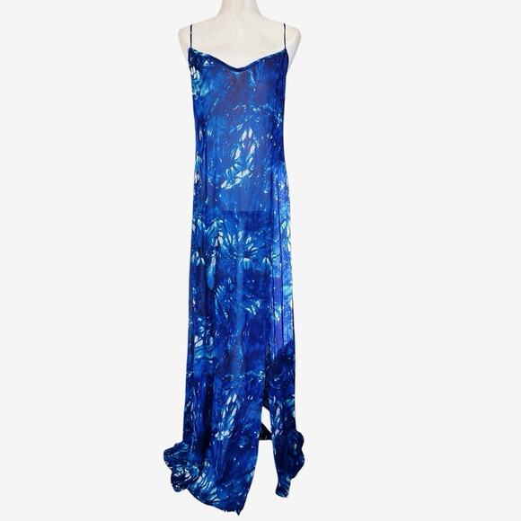 LoveShackFancy Maxi Fairy Slip Dress O/S Blue Backless Tie Dye Sheer Ethereal - Picture 3 of 16